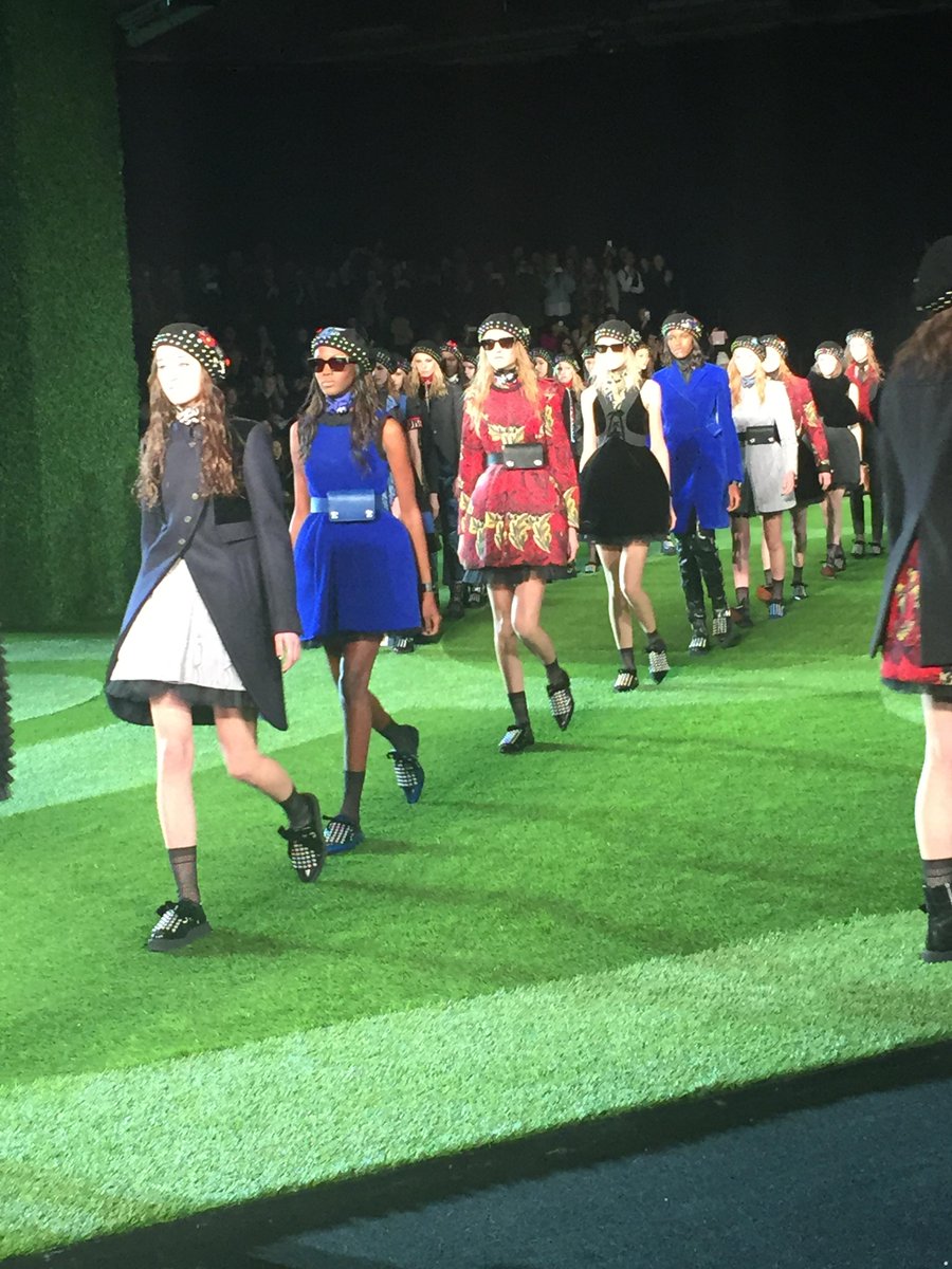 wwd's tweet photo. The green runway at Marc by @MarcJacobsIntl: For more, visit http://t.co/8gWDZmiEPS #NYFW #WWDScene http://t.co/K4ZPqgLQK4