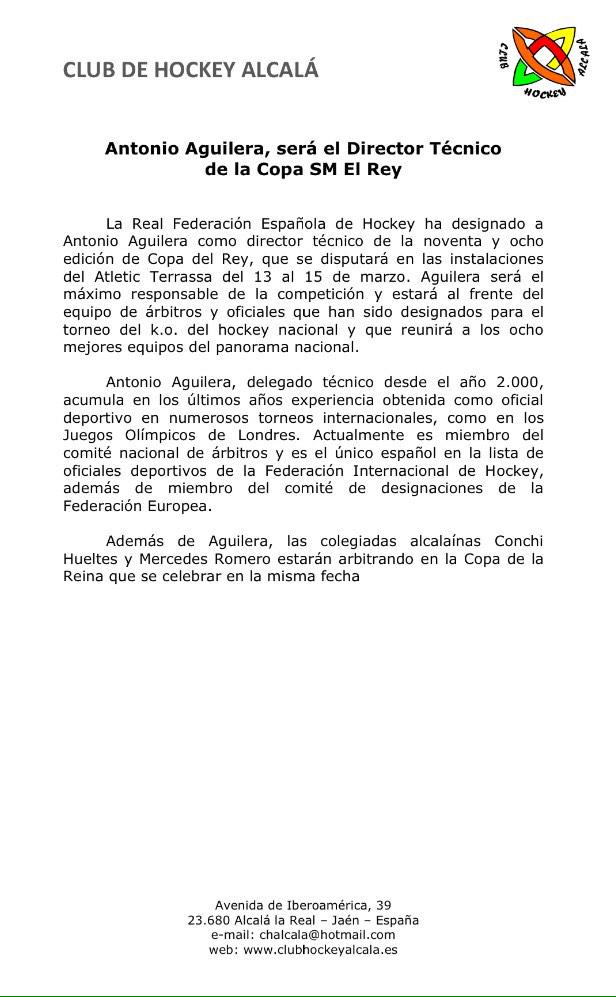 #AntonioAguilera <a href="/HockeyAlcala/">Club de Hockey Alcala</a>  será director técnico de la #CopadelRey de #hockey #AlcalálaReal #MediasurTV