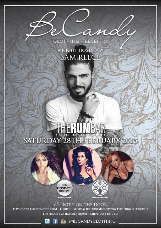 JoeGlynnMarbs_'s tweet image. SAT 28th FEB @rumbarchepstow @becandyclothing Event Hosted by Model @SamReece TABLES &amp;amp; INFO 👉 @mrljharris #becandy