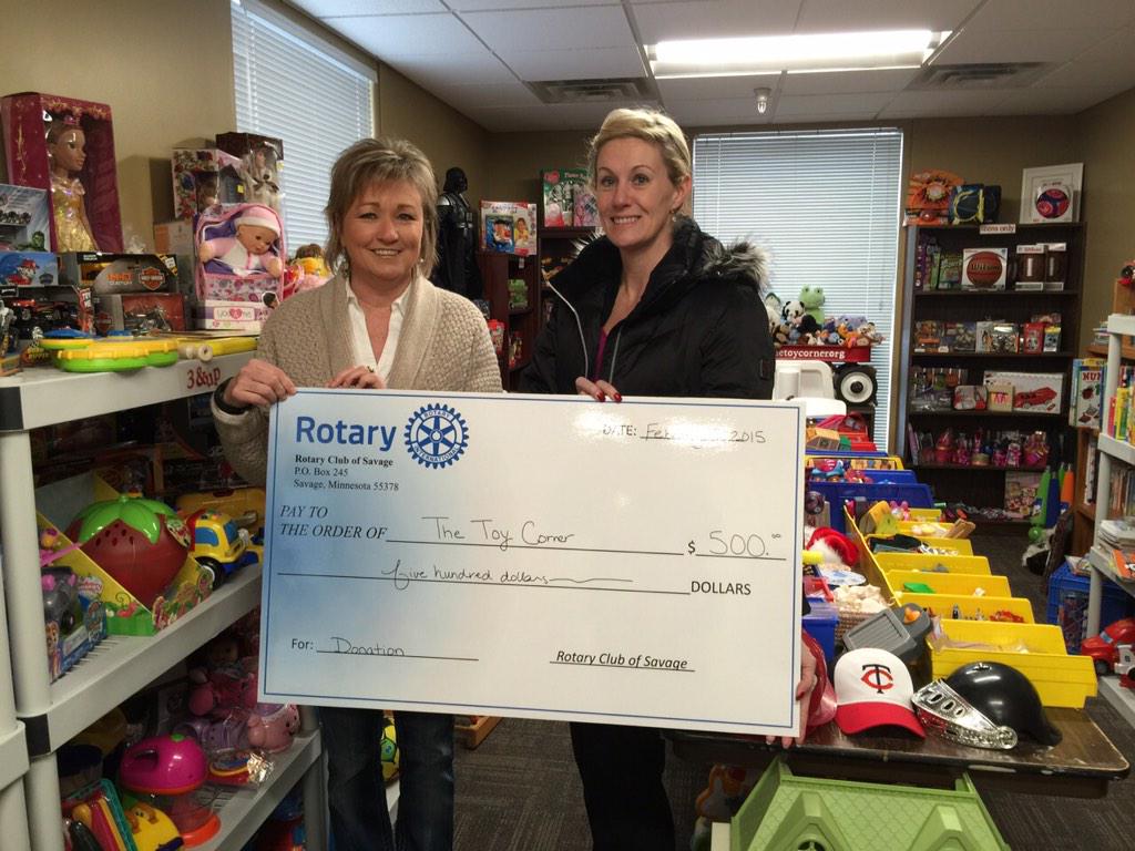 thetoycornermn's tweet photo. Susie accepting a check from the Savage Rotary, $$500!! http://t.co/mM4p6Ji9fl