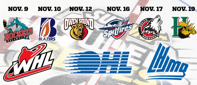 #CHL 2015 #SUBWAYSeries hosts are <a href="/Kelowna_Rockets/">X - Kelowna Rockets</a> <a href="/blazerhockey/">Kamloops Blazers</a> <a href="/AttackOHL/">Owen Sound Attack</a> <a href="/SpitsHockey/">xy - Windsor Spitfires</a> <a href="/HuskiesRn/">Huskies de Rouyn-Noranda</a> <a href="/HFXMooseheads/">Halifax Mooseheads</a>