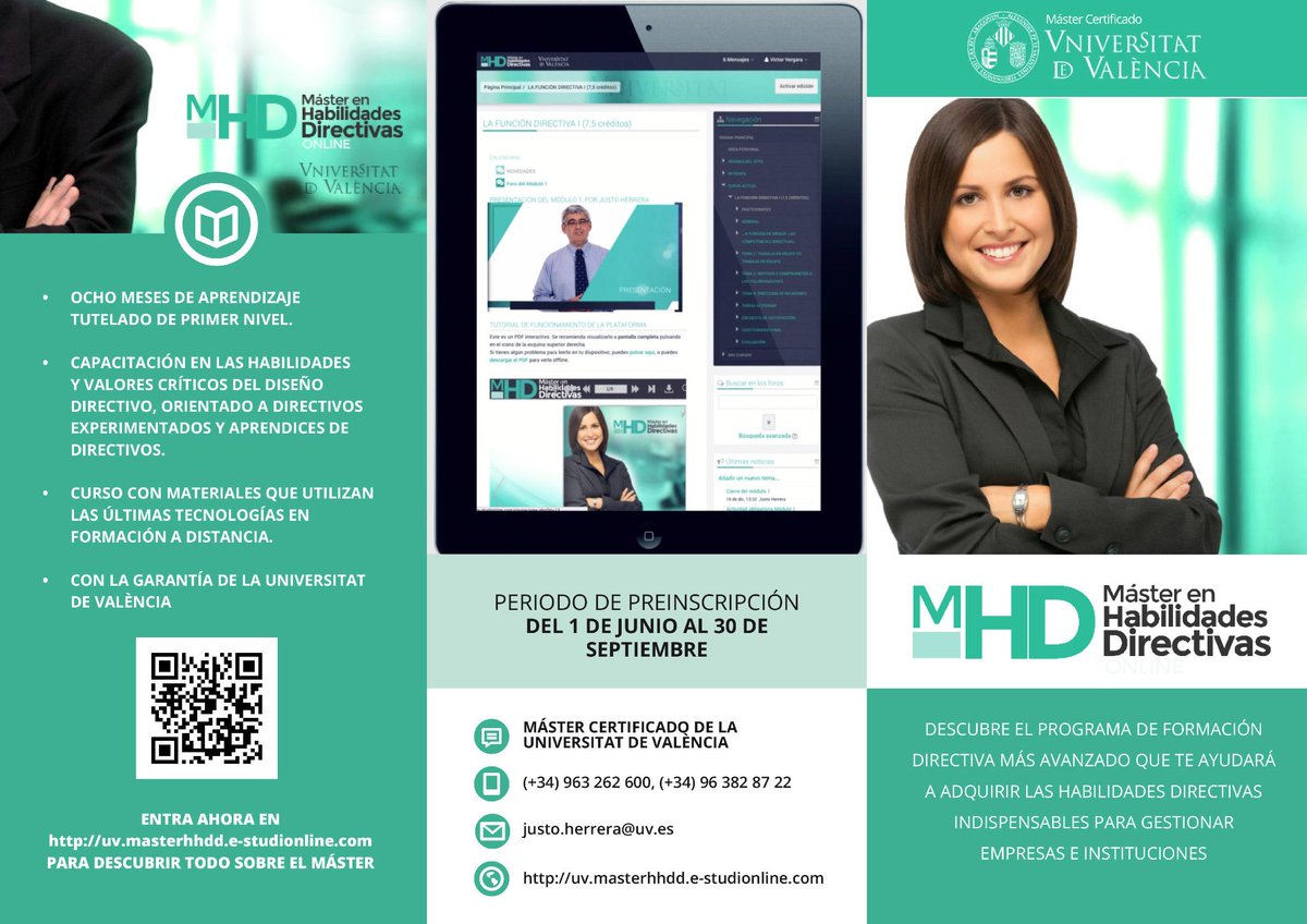 masterhhdd's tweet photo. El Máster Online en Habilidades Directivas de la Universitat de València lanza su  2ª EDICIÓN. http://t.co/2vhCXMTM10