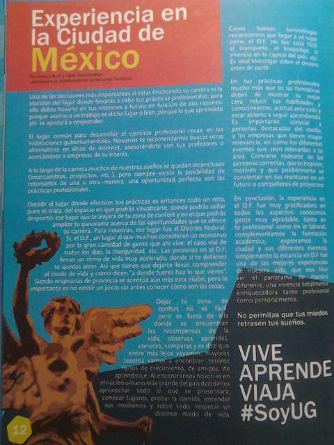 BuzoJessica's tweet photo. Yeih!!! 👏 Nuestro articulo en la revista #MielUG Vive, aprende, viaja #SoyUG Experiencia en la #CDMX @PauTecanhuehue http://t.co/9wuLoDNyoV