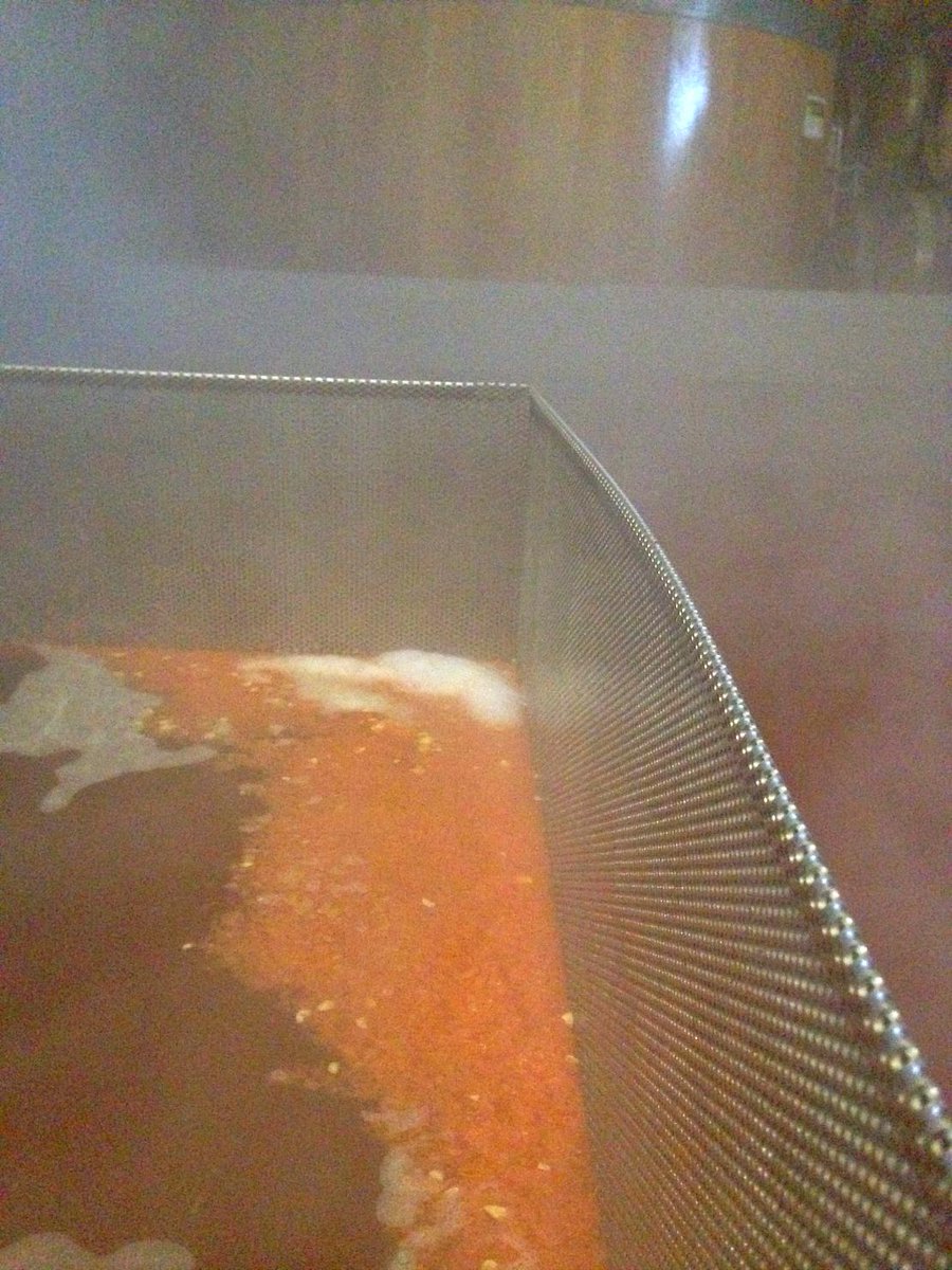 jesterkingbeer's tweet image. Doing a little departure from tradition tonight. Running the wort through fresh grapefruit zest into the coolship.