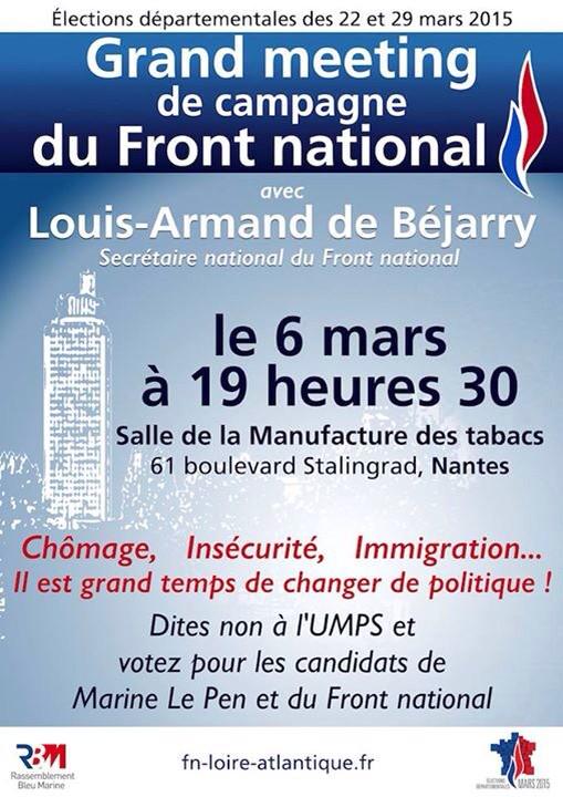 ErwanS44's tweet photo. #Nantes #meeting #nantais #Insolite #insécurité  #immigration #départementales #campagne #chômage #umps #fnj44 http://t.co/5ivuFBxPWS