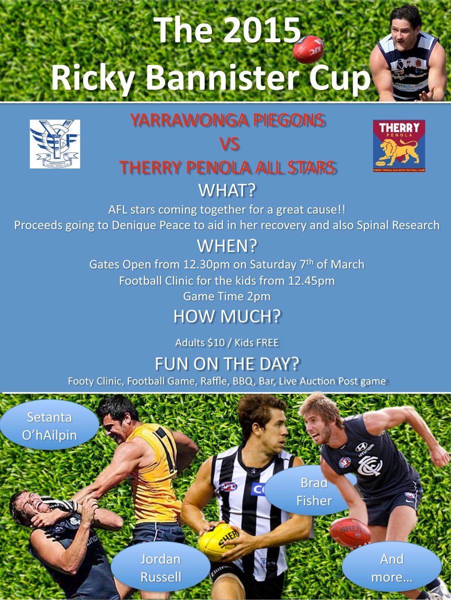 JordanBannister's tweet photo. GET INVOLVED!! @BrendanFevola25 @Real_BigFish @SetsyO_51 @RustyRussell02 @VAFA_HQ @YFNC_Pigeons @TherryPenola @AFL http://t.co/7mJPPb7Ko3