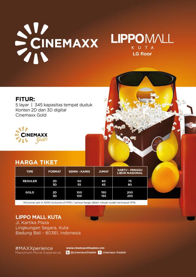 Ini dia daftar harga tiket Cinemaxx <a href="/Lippomallkuta/">Lippo Mall Kuta</a> Bali setelah periode promo berakhir.