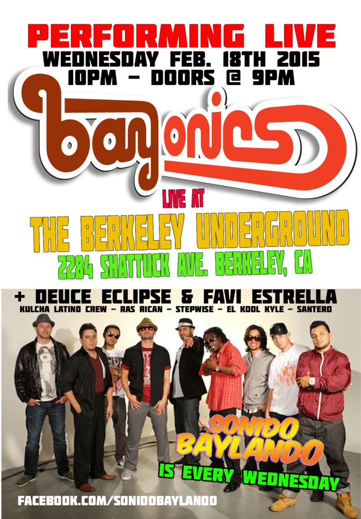 Wednesday <a href="/BerkUnderground/">Berkeley Underground</a> <a href="/REMEZCLA/">REMEZCLA</a> <a href="/elkoolkyle/">El Kool Kyle</a> @santeromusic <a href="/bayonics/">bayonics</a> <a href="/StepwiseDJ/">DJ Stepwise</a> <a href="/deuceeclipse/">DEUCE ECLIPSE</a> <a href="/BaylandoRecords/">Baylando Records</a>