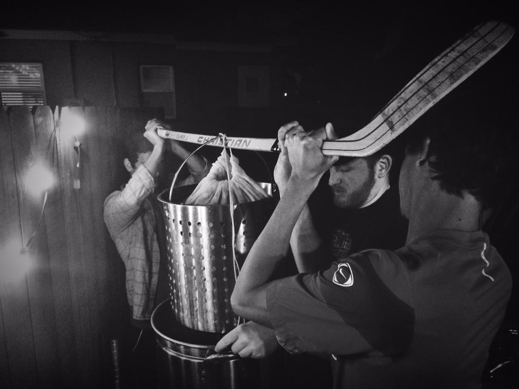 Sparging our Entendre double ipa with some old time hockey. #iipa #craftbeer #ambitiousales