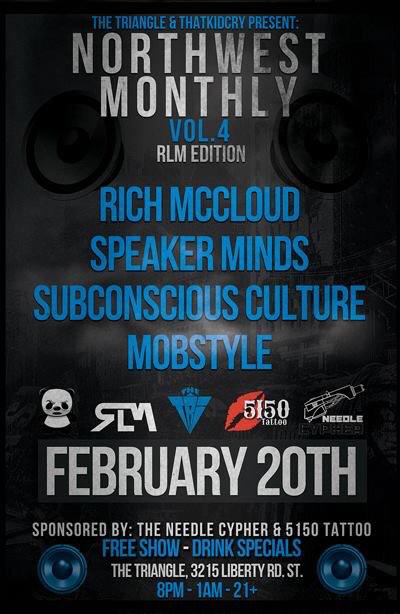 RLMEntertainmen's tweet photo. Also on the 20th in Salem, @SpeakerMinds @Subcon_Culture @MobStyleEGC @RichMcCloud at The Triangle. Let's go!!! http://t.co/4FxKUj3TPH