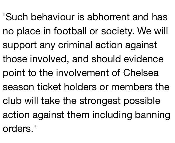 Chelsea promise banning orders against fans filmed singing 'We're racist' &amp; preventing black man boarding Paris metro