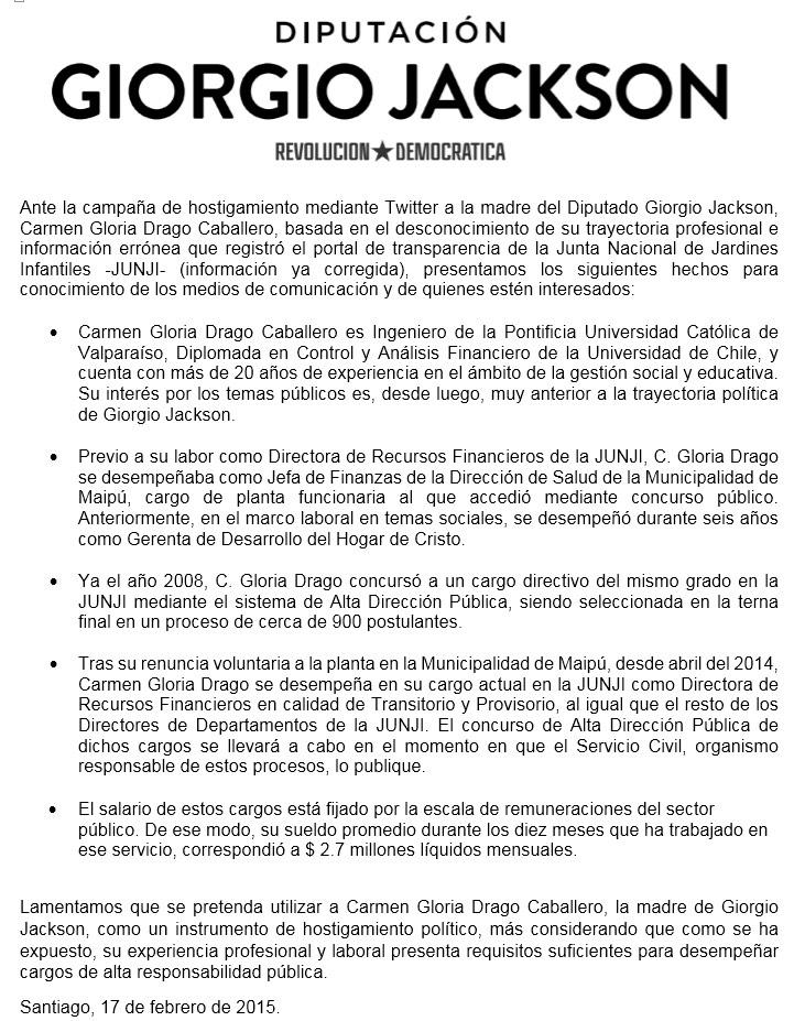 corazondecarola's tweet photo. Mamá d @GiorgioJackson llega en abril 2014 a Junji sin concurso ADP. Sueldo de 2.7mm no es #reguleque! #DavalosStyle http://t.co/zJK3TNAHUj