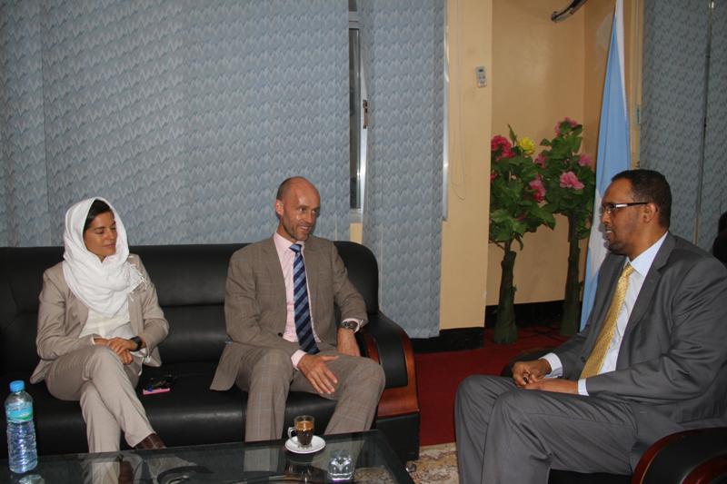 PMOComms's tweet photo. Sweden Ambassador to Mogadishu @MikaelLindvall &amp; Ms Sara Sadik met with FGS Acting PM Mohamed Omar Arte this morning. http://t.co/uiagLHC4Mu