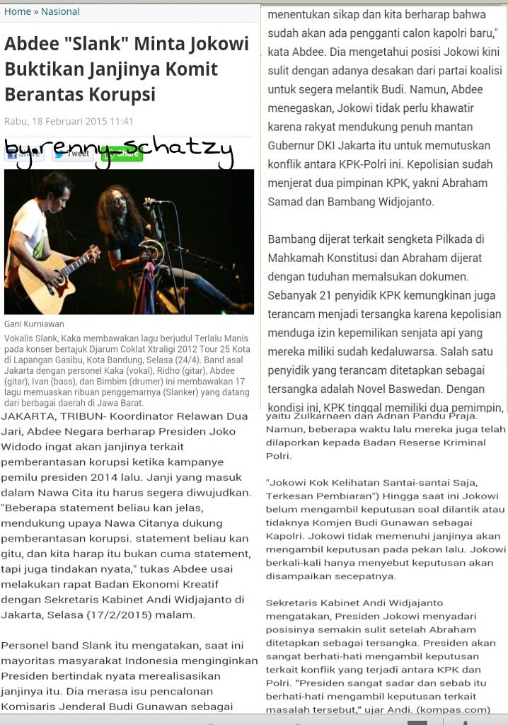 Reval_no's tweet photo. @AbdeeNegara  Minta Jokowi Buktikan Janjinya Komet Berantas Korupsi http://t.co/vWRsdJmIxB #SaveKPK @Karya_SLANK #pis http://t.co/tRCWNo9nWN