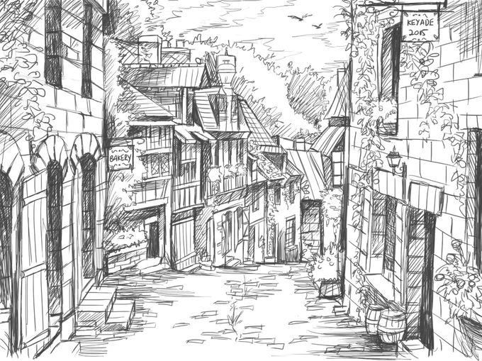 Scenery/background practice :) For an upcoming tokyo ghoul (medieval au) doujin! 