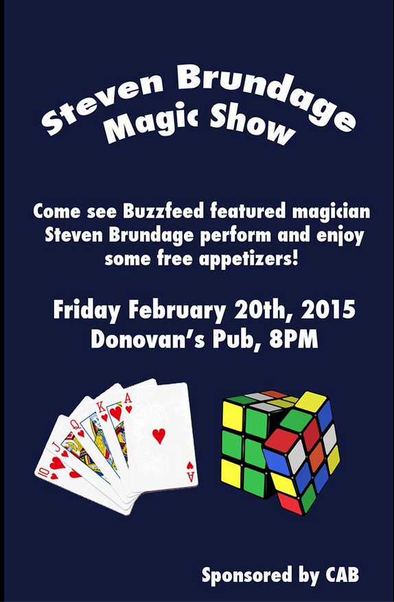 colgateuniv's tweet photo. Steven Brundage Magic Show, Friday at 8:00pm, @donovans_pub http://t.co/KGgmlvHUPi