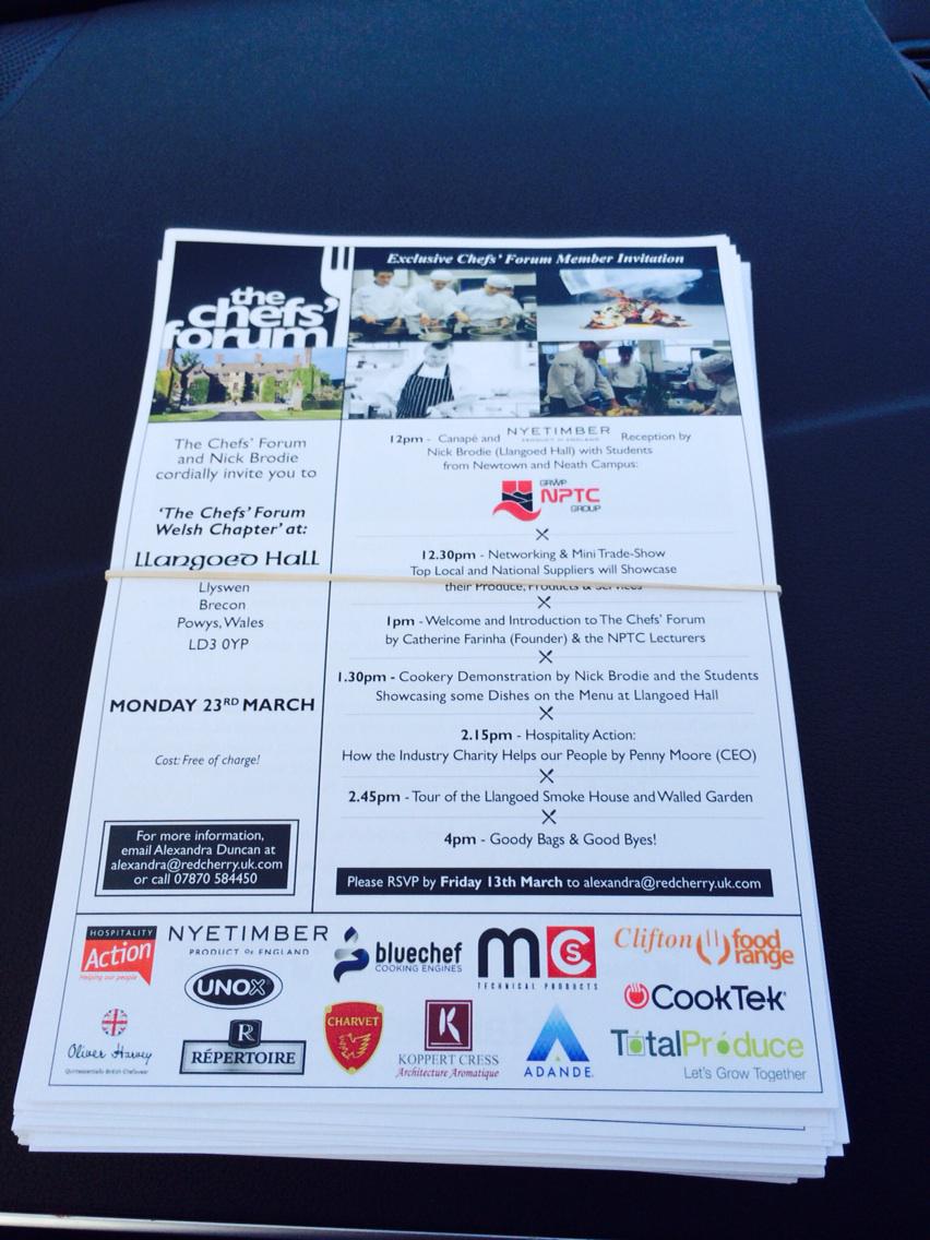 thechefsforum's tweet image. #pickedup our pretty @total_produce flyers headed for #Welsh chefs  announcing our launch @Llangoedhall 23rd March RT