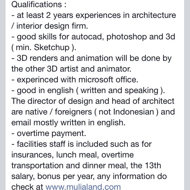 “<a href="/ars_unpar/">arsitektur unpar</a>: lowongan arsitek,drafter,interior desainer Mulia Group Jkt,email cv+porto k recruitment@mulialand.co.id ”