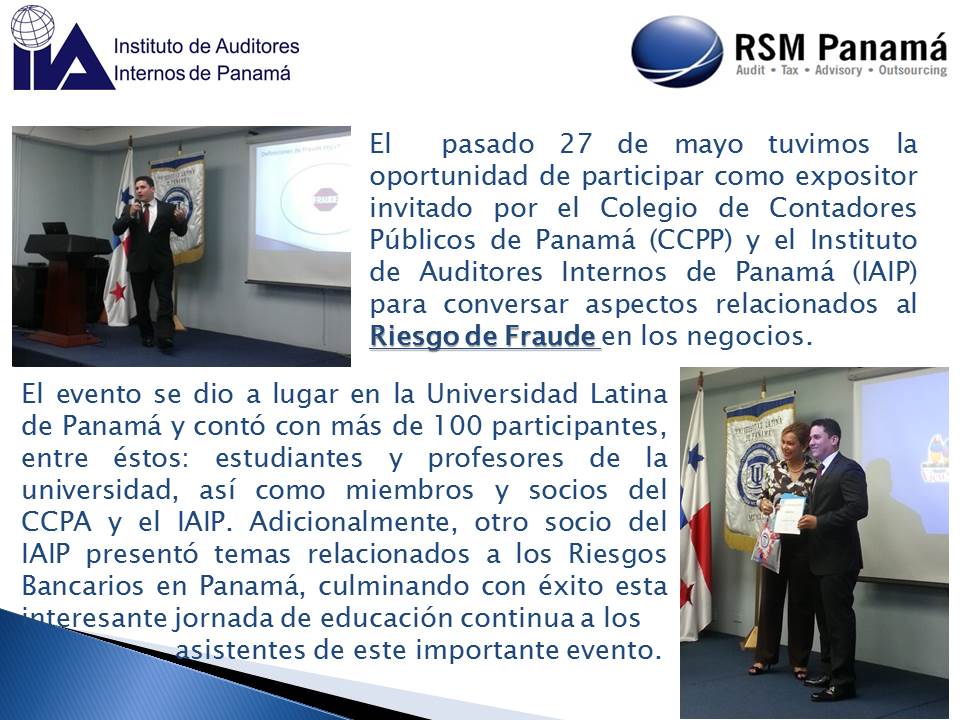 edriosh's tweet photo. Conferencia Riesgo de Fraude @IIA_PMA  @RSM_Panama  @ULATPanama http://t.co/qKOoeI6dtD