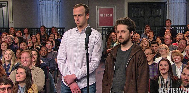 Letterman's tweet photo. #WhoAskedForIt: Two #Letterman writers, R.J. and Joe, have a work-related question for Dave. http://t.co/8vKU5302Qx http://t.co/T6nTaNMRvL