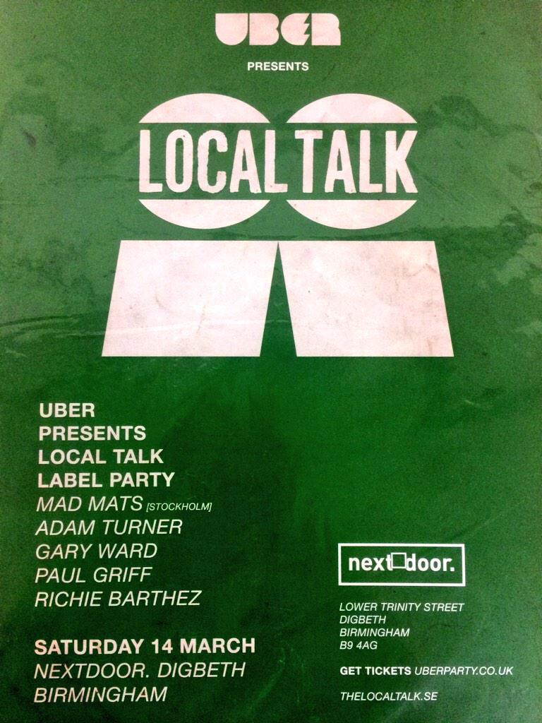 .<a href="/Uber_Birmingham/">Uber</a> presents Local Talk Sat 14th March.