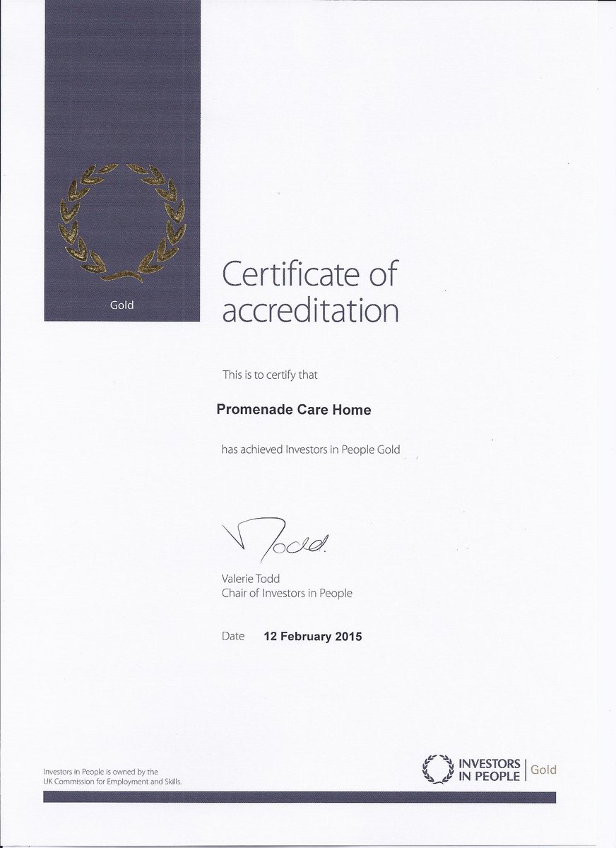 PromCareHome's tweet image. Congratulations to Sue Astley and all the staff for retaining the Investors in People Gold accreditation.