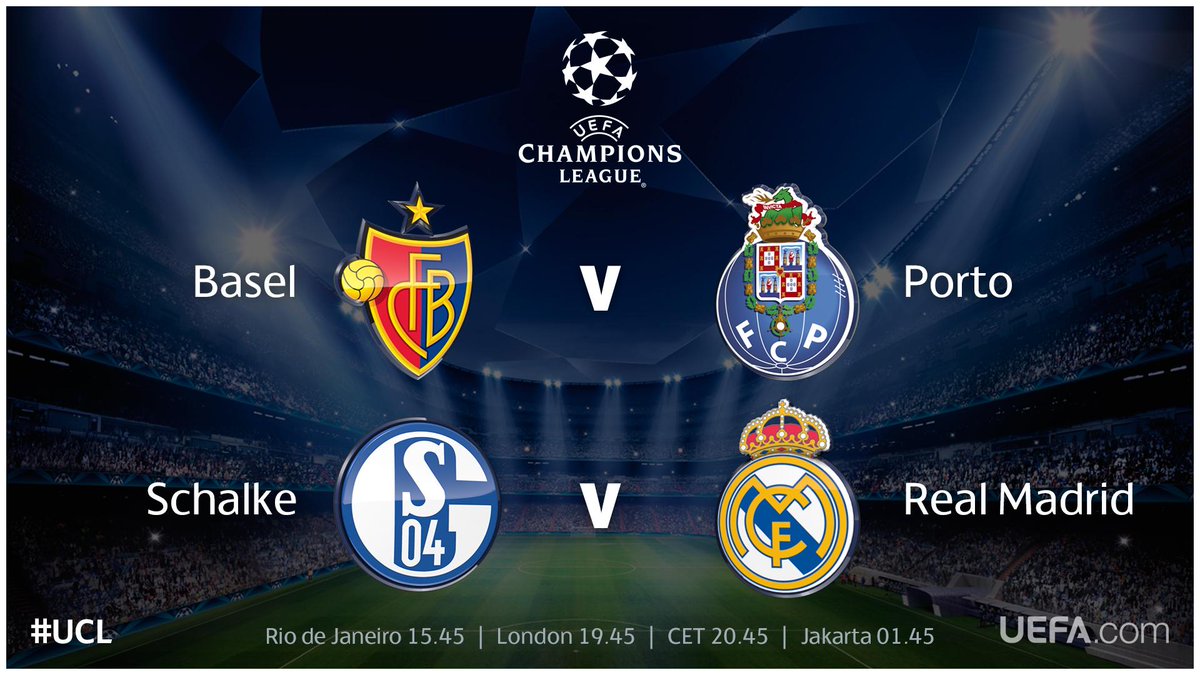 ChampionsLeague's tweet photo. Tonight's #UCL fixtures. Whose side are you on? http://t.co/2d4fhFxe9a