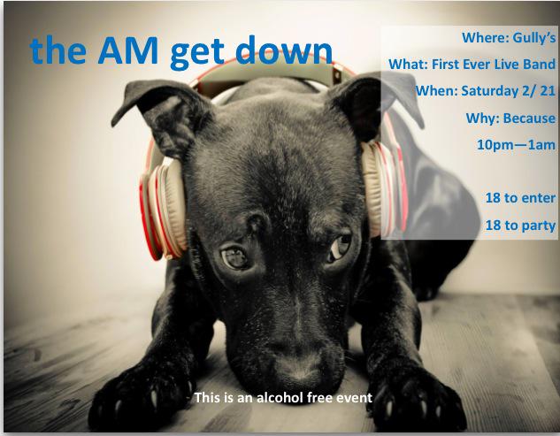 Not feelin Birdball this weekend? Check out the AM Get Down performing @ Gully's Saturday night! 18+! seee you there🐦
