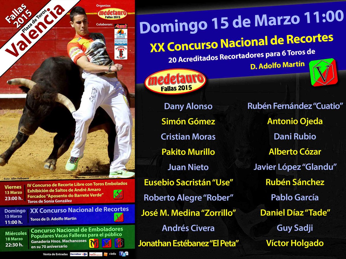 medetauro's tweet photo. FALLAS 2015 de @medetauro Lista de convocados para el Domingo 15 de marzo a las 11h. Toros de @aadolfomartin http://t.co/mThXJ144my