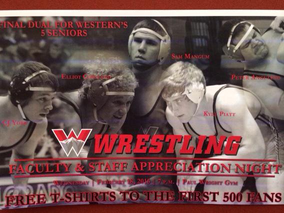 wcuwrestling's tweet photo. 500 Free T-Shirts TONIGHT. 7pm. Last home dual for our Seniors. #Operation Red #senior-night #faculty-staff http://t.co/tz8iYamawm