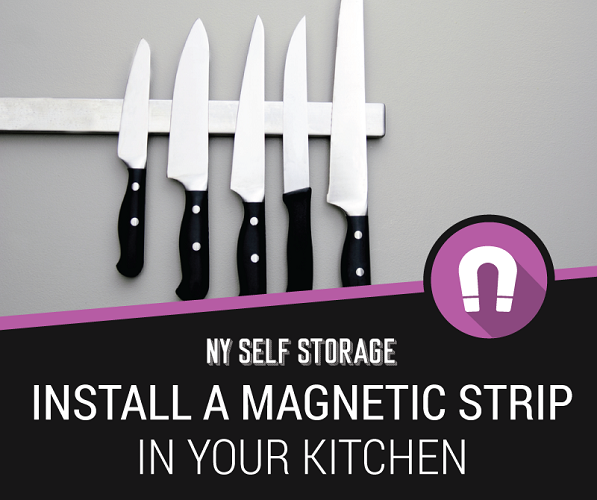 Hang a magnetic strip in your kitchen to keep your knives organized and accessible.