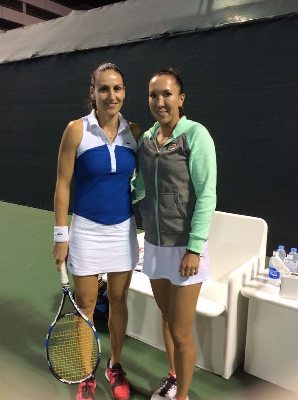 JJ_funclub's tweet photo. @jelena_jankovic &amp; Arantxa Parra Santonja. 
#dubai #doublepartner #tennis http://t.co/R802bWj4Lg