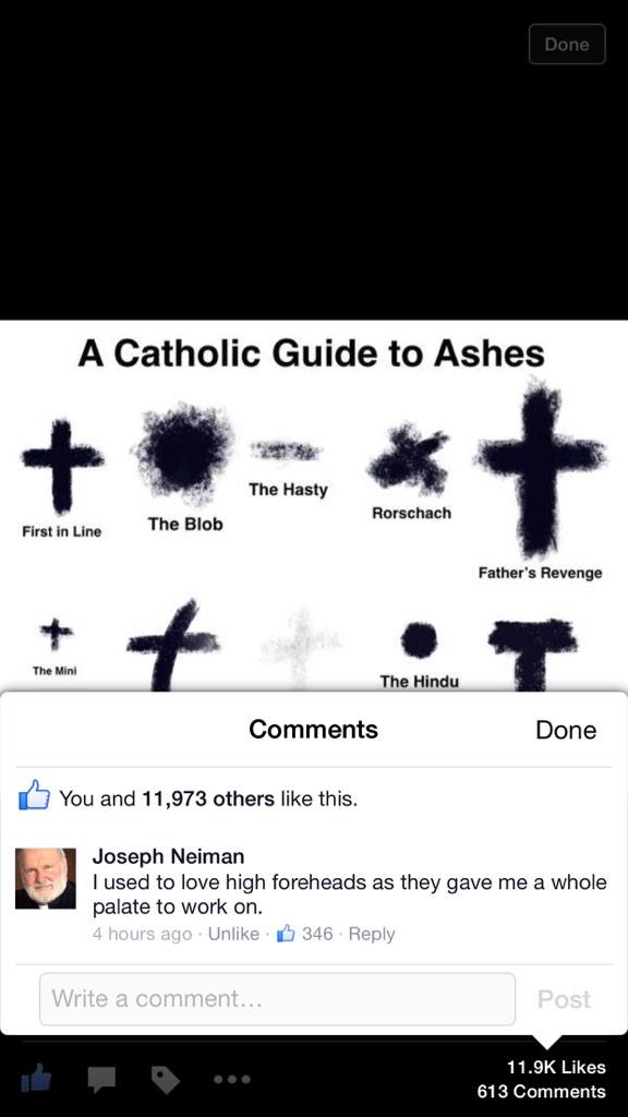 sweetheartsav's tweet image. What do your ashes look like this Ash Wednesday? 😂🙏🐟👏 #AshWednesdayHumor #AshWednesdayProbz #CatholicProbz