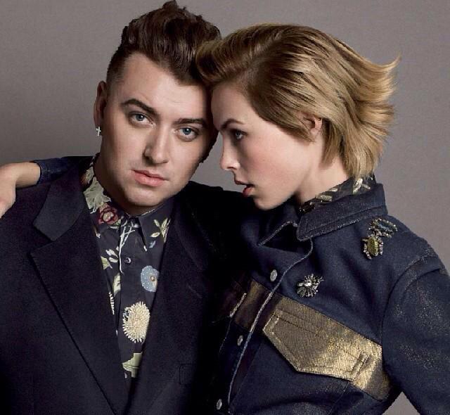 SamSmithCA's tweet image. PHOTO: Sam Smith with model Edie Campbell (@ebcampbell) for the March Power Issue of Vogue Magazine (US).