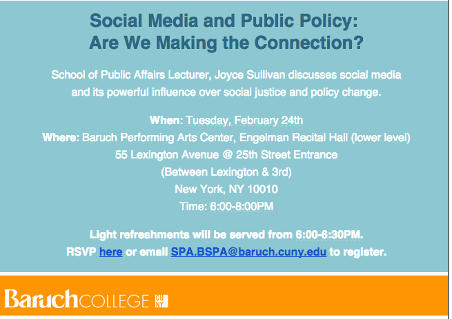 BaruchBSPA's tweet photo. Join us with #socialmediaweek and the brilliant @JoyceMSullivan http://t.co/2QsWjiAdq7