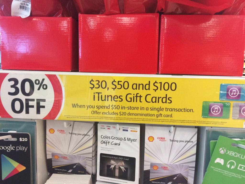 15% off iTunes Gift Cards (Excluding $20 Gift Cards) @ Coles - OzBargain