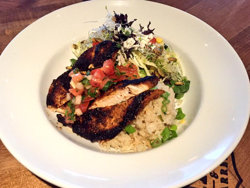 dgbars's tweet photo. Basmati rice bowl with Cajun blackened chicken and poco de gallo #TapTestKitchen @tapandbarrel @ChefBEverett http://t.co/1hrbpBjHc9