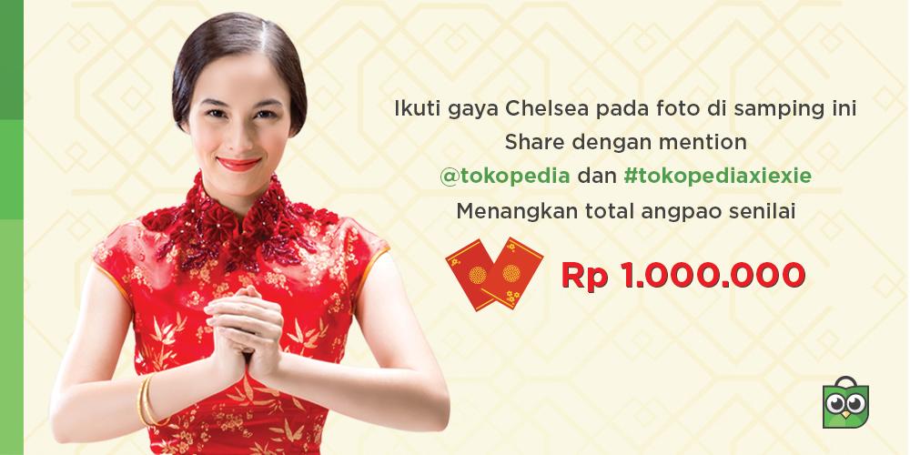 chelseaislan's tweet photo. Waktunya Tokopedia bagi-bagi angpao! Buruan ikutin poseku di gambar ini kemudian twitpic! @tokopedia #tokopediaxiexie http://t.co/cLow35fl69