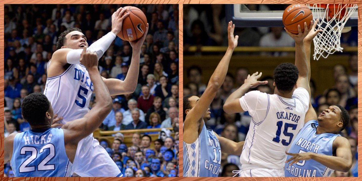 SportsCenter's tweet photo. Tyus Jones and Jahlil Okafor shine for Duke:

Jones: 22 Pts, 8 Ast
Okafor: 12 Pts, 13 Reb

...they're only freshman. http://t.co/OMiebZsVVR