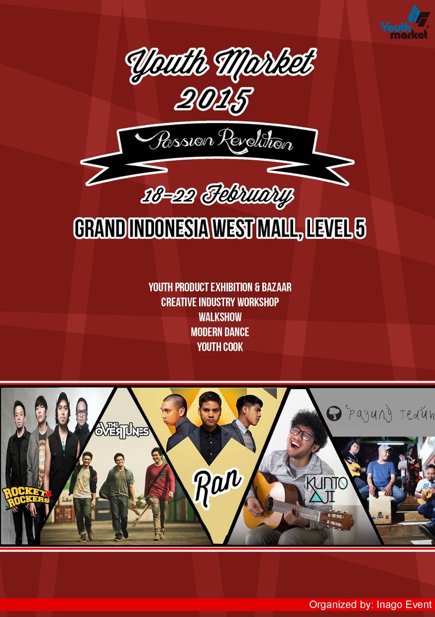 Today! <a href="/YouthMarketID/">Youth Market</a> PASSION REVOLUTION with <a href="/TheOvertunes/">TheOvertunes</a> @KuntoAjiW@payungteduh <a href="/RANforyourlife/">RAN</a> <a href="/rocket_rockers/">Rocket Rockers</a>