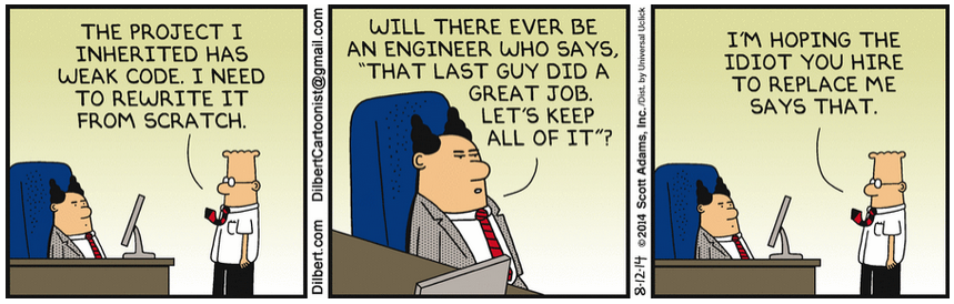 andrioid's tweet photo. Dilbert on Legacy Code... #comic #toocloseforcomfort http://t.co/77pJvOcZmd