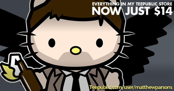 Fanboy30's tweet photo. My @TeePublic store is all on sale this week. All designs are only $14 https://t.co/7VLUMnfnej #spn #hellospn http://t.co/xip0sGJ6lF