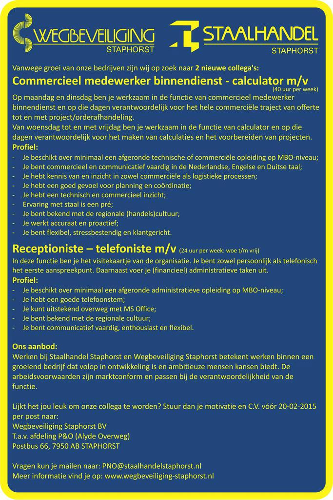 Wij zijn op zoek naar 2 nieuwe collega's. Wil jij onze nieuwe collega worden? Reageer dan snel! #vacature #Staphorst