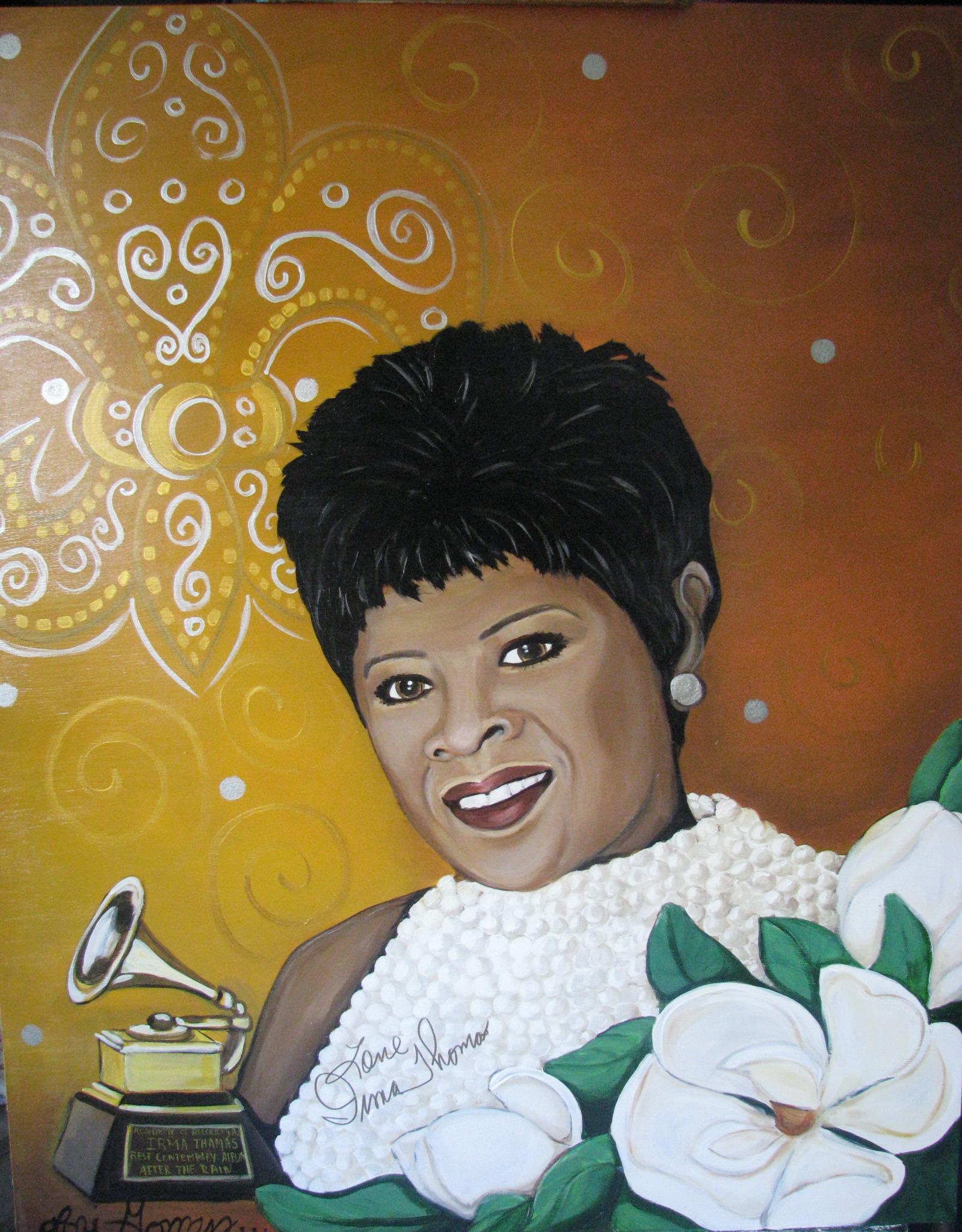 Lori Gomez Art Wants to wish Ms. Irma Thomas a Happy Birthday. This is a painting I did of her that she signed. 