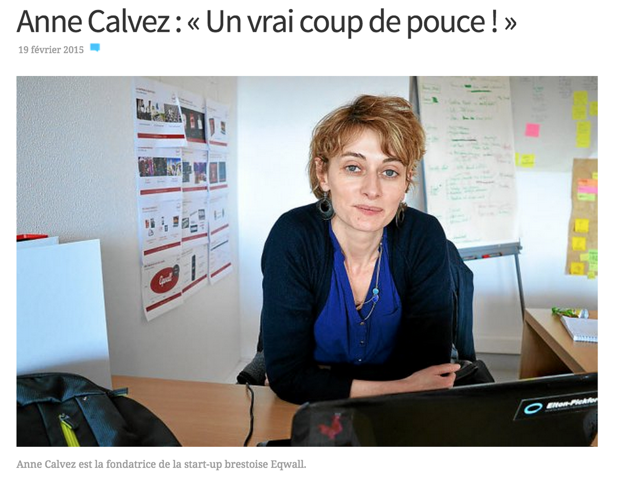 FemmesBretagne's tweet photo. Bravo à @anne_calvez pour sa start-up #eqwal , une #FdeB depuis le début de l'aventure! http://t.co/SmXryiQphb #Bre http://t.co/vdaHt3bcRp