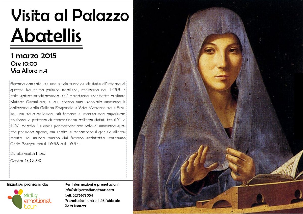 IMPERDIBILE Visita Guidata #PalazzoAbatellis #Palermo #Arte #visitSicily #sicilyevents sicilyemotionaltour.com/news/eventi/90…