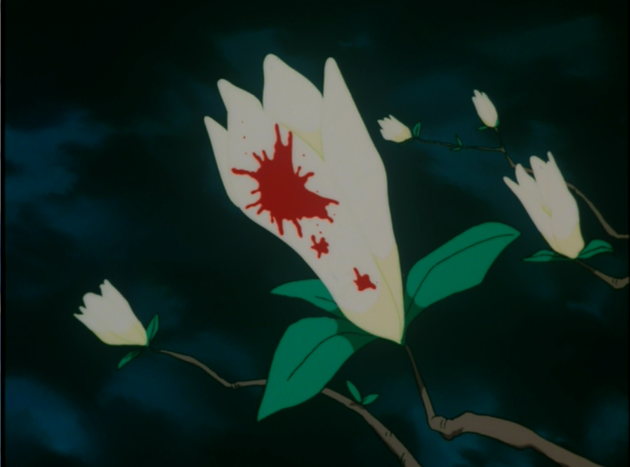 新世界 いな民 ドラミちゃん ハロー恐竜キッズ の一場面なんだけど 恐竜 の恐さというか弱肉強食な世界の過酷さを 白い花に赤い血が飛び散り なおかつそこに襲われた恐竜の悲痛な鳴き声まで添えて描いていて ここ すごく原監督らしい描写だなというの