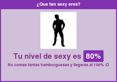 Yeissiret's tweet photo. 80% Sexy - No comas tantas hamburguesas y llegar&amp;aacute;s al 100% :D --> Realiza tu test en: http://t.co/2AxFgX9Xo0 http://t.co/DVtVx5Fd0T