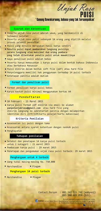 PPunjukrasa's tweet photo. sukseskan "unjuk rasa puisi" dengan tema "gunung bawakaraeng, bahasa yang tak tersampaikan" http://t.co/Vvzw5mGWwP