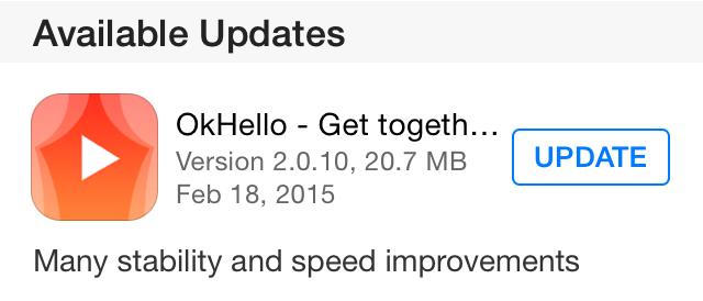OkHelloApp's tweet image. Important new update in the App Store! Fixes for annoying bugs! Make sure to get it B-)
